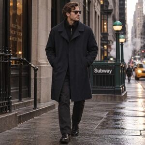 Regal Cordura Combat Wool Car Coat Mens L Navy Blue Zip Bib Overcoat Jacket